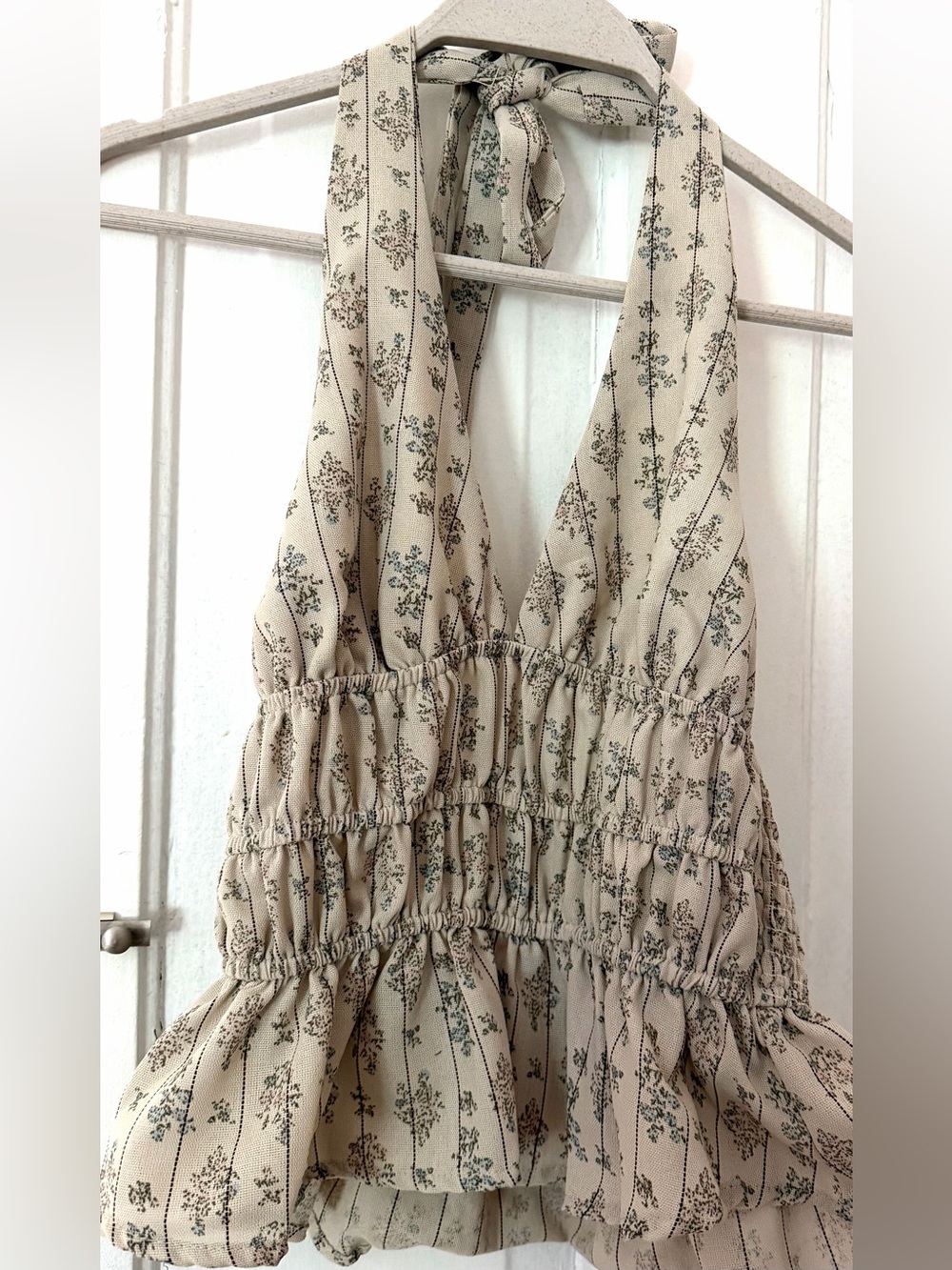 Beige Floral Halter Top